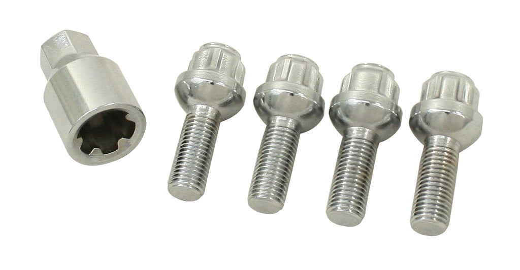CHROME WHEEL LOCKS M14 -1.5, VW bolt type, set of 4.
