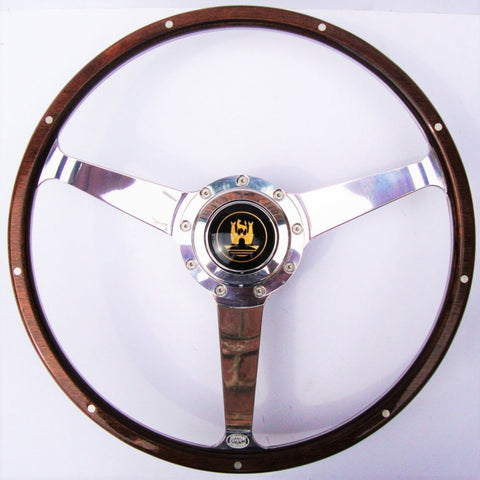 WOLFSBURG POLISHED STEERING WHEEL - LATE BAY WINDOW BUS - NO CUT OUTS